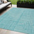 5' X 8' Turquoise And Ivory Geometric Washable Indoor Outdoor Area Rug