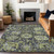 3' X 5' Fern Green And Blue Damask Washable Indoor Outdoor Area Rug