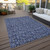 5' X 8' Navy Blue Denim Blue And Ivory Floral Washable Indoor Outdoor Area Rug