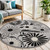 5' Black And White Round Floral Indoor Outdoor Area Rug