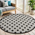 5' Black And White Round Geometric Indoor Outdoor Area Rug