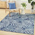 5' X 7' Navy Blue Sky Blue And Ivory Palm Leaf Indoor Outdoor Area Rug
