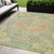 5' X 8' Artichoke Green Floral Medallion Washable Indoor Outdoor Area Rug