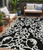 5' X 8' Black And Ivory Damask Washable Indoor Outdoor Area Rug