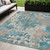 5' X 8' Teal Blue Ivory And Light Brown Damask Washable Indoor Outdoor Area Rug