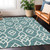 5' X 8' Teal Blue And Ivory Trellis Washable Indoor Outdoor Area Rug