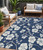 5' X 8' Navy Blue And Ivory Floral Washable Indoor Outdoor Area Rug Transitional Style - Navy Blue, Ivory Color