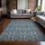 5' X 8' Teal Damask Washable Non Skid Indoor Outdoor Area Rug