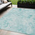 5' X 8' Aqua Teal Blue And Ivory Floral Washable Indoor Outdoor Area Rug