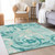3' X 5' Teal Blue Aqua And Beige Floral Washable Indoor Outdoor Area Rug