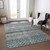 5' X 8' Teal Blue Light Blue And Gray Striped Washable Indoor Outdoor Area Rug