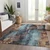 5' X 8' Blue And Gold Floral Washable Indoor Outdoor Area Rug