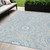 5' X 8' Denim Blue And Ivory Floral Medallion Washable Indoor Outdoor Area Rug