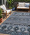 5' X 8' Blue Gray And Charcoal Tribal Washable Indoor Outdoor Area Rug
