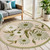 5' Ivory Green And Dark Green Round Floral Indoor Outdoor Area Rug