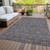 5' X 8' Navy Blue Beige And Taupe Floral Washable Indoor Outdoor Area Rug