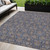5' X 8' Navy Blue Beige And Taupe Floral Washable Indoor Outdoor Area Rug