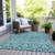 3' X 5' Teal Blue And Ivory Damask Washable Indoor Outdoor Area Rug