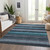 5' X 8' Teal Blue And Gray Striped Washable Indoor Outdoor Area Rug - Teal Blue, Gray