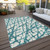 3' X 5' Teal Blue And Ivory Abstract Washable Indoor Outdoor Area Rug - Teal Blue, Ivory