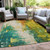 5' X 8' Green And Gold Abstract Washable Indoor Outdoor Area Rug