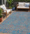 5' X 8' Teal Blue And Pink Abstract Washable Indoor Outdoor Area Rug