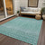 3' X 5' Aqua Teal Blue And Ivory Tribal Washable Indoor Outdoor Area Rug