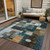 3' X 5' Teal Blue Gray And Gold Geometric Washable Indoor Outdoor Area Rug