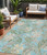 5' X 8' Teal Blue Olive Green And Beige Botanical Leaves Washable Indoor Outdoor Area Rug