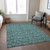 5' X 8' Teal Blue Aqua And Ivory Floral Washable Indoor Outdoor Area Rug - Teal Blue, Aqua, Ivory