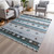 3' X 5' Teal Blue Brown And Ivory Striped Washable Indoor Outdoor Area Rug - Teal Blue, Brown, Ivory