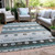 3' X 5' Teal Blue Brown And Ivory Striped Washable Indoor Outdoor Area Rug - Teal Blue, Brown, Ivory