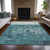 5' X 8' Teal Blue And Silver Abstract Washable Indoor Outdoor Area Rug - Teal Blue, Silver