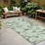 8' Runner Artichoke Green Floral Washable Non Skid Indoor Outdoor Runner Rug