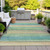 3' X 5' Artichoke Green Peach And Teal Blue Striped Washable Indoor Outdoor Area Rug
