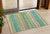 3' X 5' Artichoke Green Peach And Teal Blue Striped Washable Indoor Outdoor Area Rug