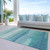 5' X 8' Turquoise Striped Washable Indoor Outdoor Area Rug Transitional Style - Turquoise Color