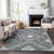 5' X 8' Pewter Charcoal And Sky Blue Tribal Washable Indoor Outdoor Area Rug