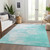 3' X 5' Aqua Ivory And Teal Blue Abstract Washable Indoor Outdoor Area Rug