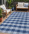 5' X 8' Navy Blue And Ivory Plaid Washable Indoor Outdoor Area Rug