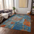 5' X 8' Navy Blue Orange And Ivory Abstract Washable Indoor Outdoor Area Rug