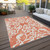 5' X 8' Coral And Ivory Damask Washable Indoor Outdoor Area Rug - 880016402704