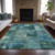5' X 8' Teal Blue And Pale Aqua Abstract Washable Indoor Outdoor Area Rug - Teal Blue, Pale Aqua