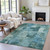 5' X 8' Teal Blue And Pale Aqua Abstract Washable Indoor Outdoor Area Rug - Teal Blue, Pale Aqua