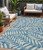 5' X 8' Teal Blue And Ivory Floral Washable Indoor Outdoor Area Rug Transitional Style - Teal Blue, Ivory Color