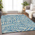 5' X 8' Teal Blue And Ivory Floral Washable Indoor Outdoor Area Rug Transitional Style - Teal Blue, Ivory Color