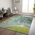 3' X 5' Teal Blue Lime Green And Green Abstract Washable Indoor Outdoor Area Rug