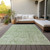 5' X 8' Artichoke Green And Olive Green Floral Washable Indoor Outdoor Area Rug