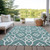 3' X 5' Teal Blue And Ivory Trellis Washable Indoor Outdoor Area Rug