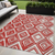 5' X 8' Red And Ivory Geometric Washable Indoor Outdoor Area Rug Transitional Style - Red, Ivory Color